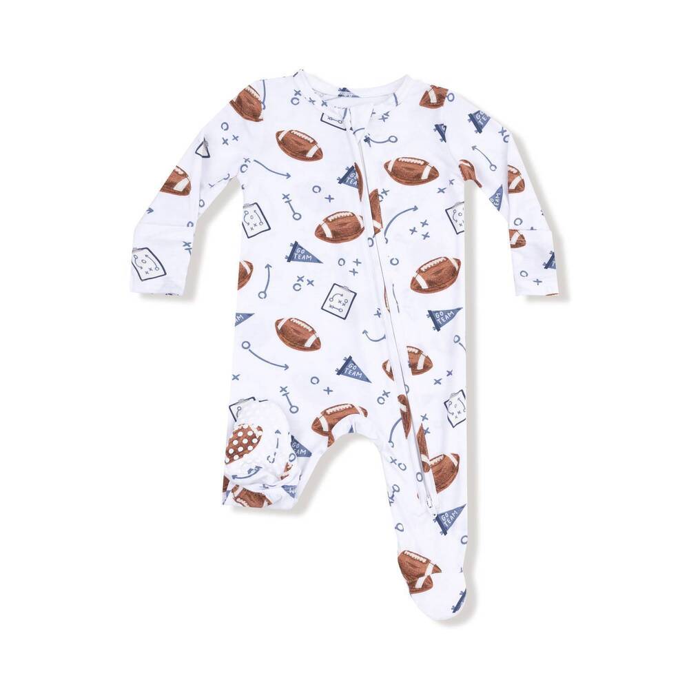 NEW ANGEL DEAR boys zipper footie in touchdown time navy
